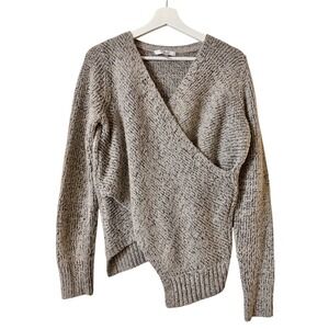 Derek Lam 10 Crosby Wool Blend Marled Taupe Black Knit Crisscross Wrap Sweater S